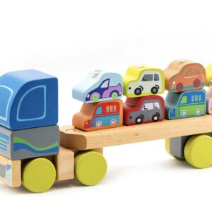Houten speelgoedvrachtwagen met auto's -Cubika